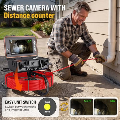 Anysun Sewer Camera, Drain Pipe Inspection Cam for DIY Home Plumbing - color: Red, size: 100FT