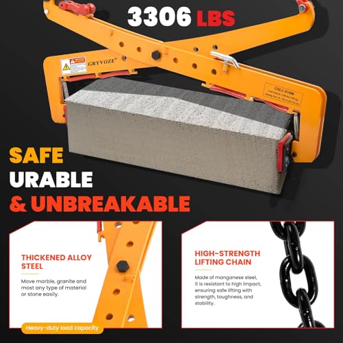 Stone Lifting Clamp, 3306 lb, 26-49.6" Opening, for Granite Slabs