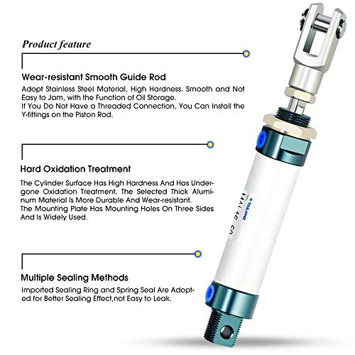 TAILONZ PNEUMATIC 16mm Bore 50mm Stroke Air Cylinder Double Action with Y Connector and 2Pcs 6mm Fitting MAL16x50 - size: 16mm Bore 50mm Stroke