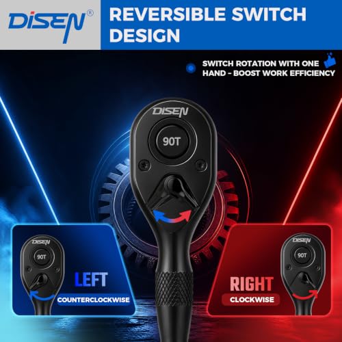 DISEN 3PCS Stubby Ratchet Set 1/2", 3/8", 1/4" Drive Socket Wrench, Black - size: 3PC Black Stubby Ratchet Set