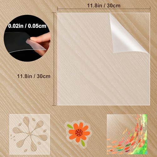 Clear Flexible Plastic Sheets, Set of 10 PET Sheets 12"×12"×0.02"