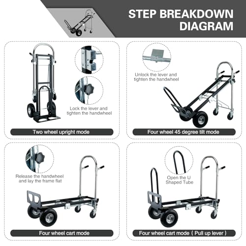 3 in 1 Convertible Hand Truck Dolly Cart with Wheels (Black) - color: Black