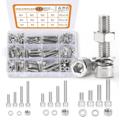 448 Pcs M5 M6 M8 Hex Socket Head Cap Screws Kit, 16/20/30/40mm Metric Bolts - size: M5/M6/M8 - 16/20/30/40mm