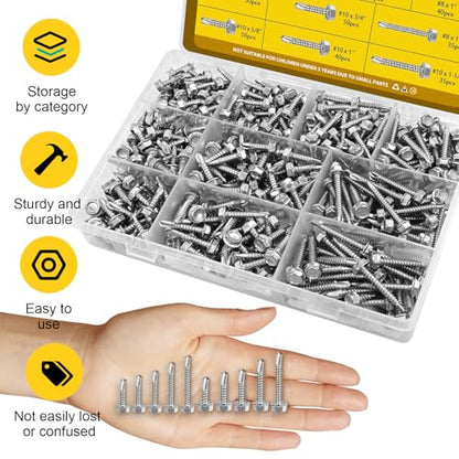 460Pcs #8#10 Hex Washer Head Self Tapping Sheet Metal Screws Kit - size: 460pcs #8#10 Silver