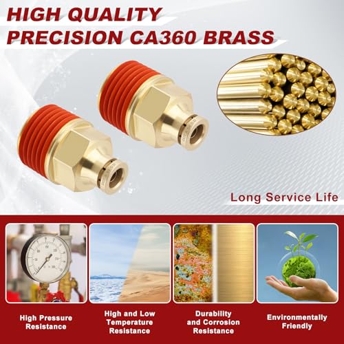 DOT Approved Male Straight Brass Union 1/4" Tube x 1/2" NPT, 10PCS - size: 1/4" OD x 1/2" NPT