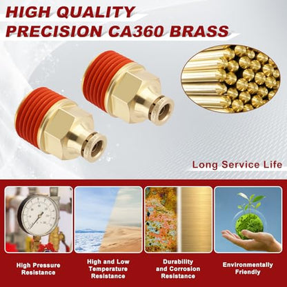 DOT Approved Male Straight Brass Union 1/4" Tube x 1/2" NPT, 4PCS - size: 1/4" OD x 1/2" NPT