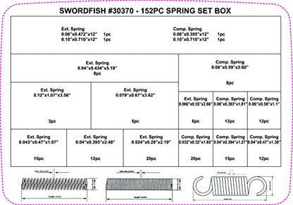 Swordfish 30370 Extension and Compression Spring Assortment, 152 Piece