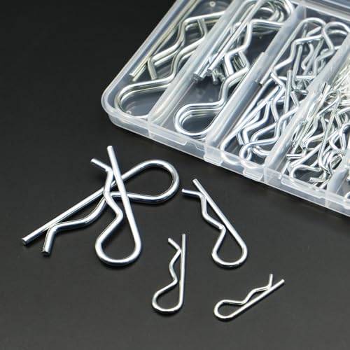 125PCS Cotter Pin Assortment Kit, Zinc Plated Steel R Clip Cotter Pins Set, Split Pin Fastener Clips for Car Mechanics, Lawn Mowers, Trucks, Tractors Repair - size: 125PCS-R Clips