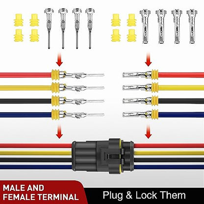 Nilight 180PCS 4 Pin Electrical Connector ‎Plug with Male Female Terminals - size: 4Pin Connector 200Pcs