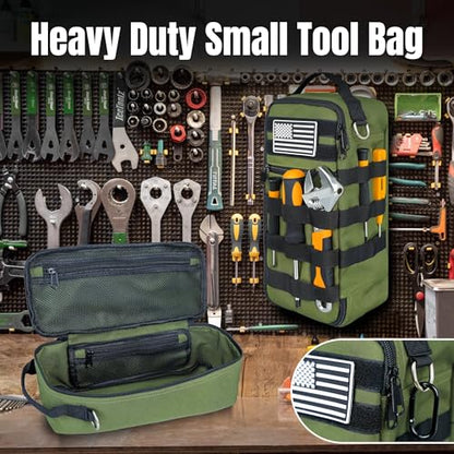 13 Inch Portable Small Tool Bag, Heavy Duty Tool Organizer Bag with Shoulder Strap and D-ring Clip, Tactical Tool Bag, Tool Pouch Bag for Electricians, Carpenters, HVAC Technicians (Army Green) - color: Army Green