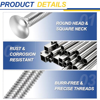 25Set 1/4"-20x4 Carriage Bolt 304SS, Silver - color: Silver, size: 1/4"-20x4