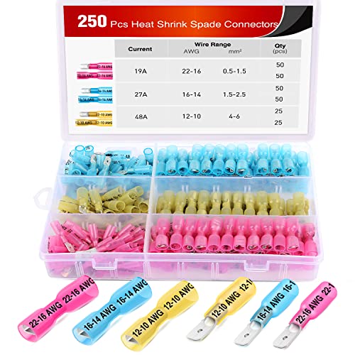 Nilight 250PCS Male Female Fully Insulated Heat Shrink Spade Terminal - color: 250PCS Heat Shrink Spade Terminals