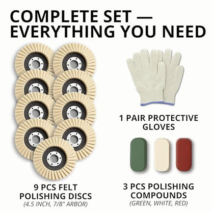 13PCS Aluminum Polishing Kit – 9 Felt Polishing Wheels for Grinder 3 Aluminum Buffing Compound Bars 1 Gloves Angle Grinder Kit for Metal Surface Finishing Rim Detailing DIY Garage Use - style: 13 PCS Beige Set