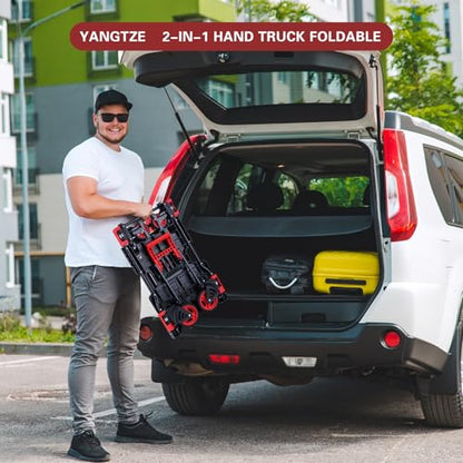 2 in 1 Hand Truck Dolly Foldable,330LB Portable Folding Hand Cart - color: C-red