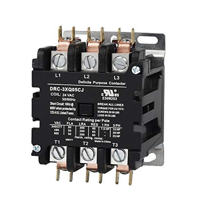 SUNLEE 50 Amp 65 RES 3 Pole 24V coil DP Contactor A2L Compliant UL Recognized & Approved for UL 60335 HVAC Contactor 42DF35AJ equivalent - size: 3P 50A 24VAC