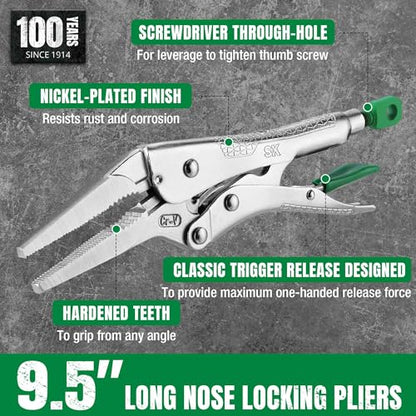 SK 9.5" Long Nose Locking Pliers, Vice Grips, Premium CR-V Steel - size: 9.5" Single