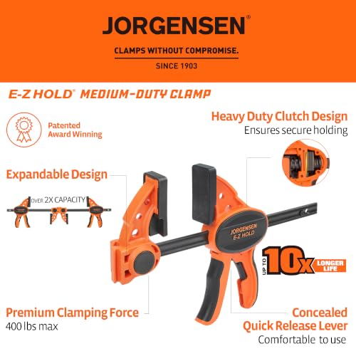 Jorgensen 6" E-Z Hold Medium-Duty Bar Clamps, 400 lbs Load Limit, 2-Pack - size: 6 Inch