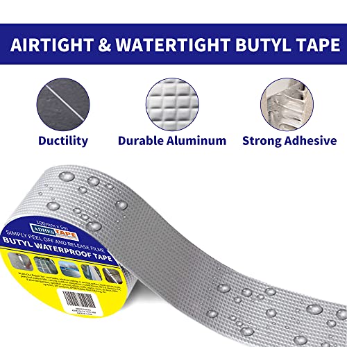 ADHES Butyl Tape Waterproof Tape Aluminum Foil Tape Sealant Tape - color: Grey, size: 4 inches x 16 feet