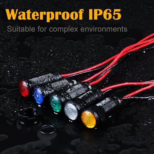 5pcs 10mm LED Indicator Light Plastic Black Signal Dot Lamp 12V-24V 2/5" Mounting Hole Size with 15cm/5.9in. Wire (Green LED) - color: Green, size: 10mm 12-24V