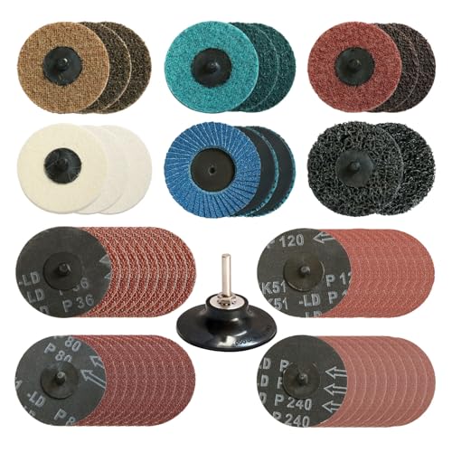 58PCS 3 Inch Quick Change Sanding Disc Set,Surface Conditioning Disc for Die Grinder Surface Prep Strip Grind Polish Burr Finish Rust Paint Removal
