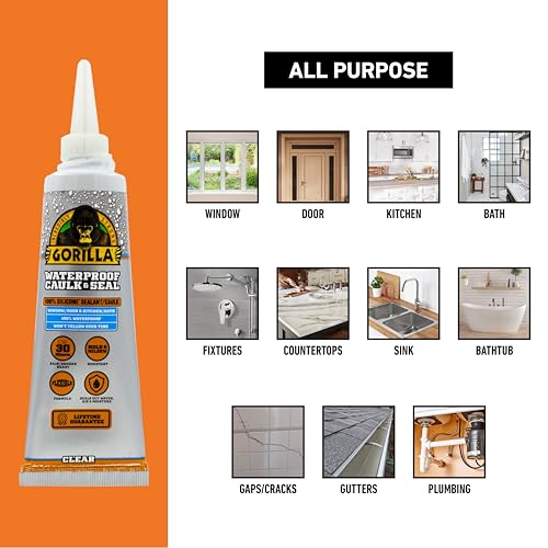 Gorilla 100% Silicone Caulk, 2.8 oz, 10 Year Mold Resistant, Clear, 2-Pack - color: Clear, size: 2 - Pack