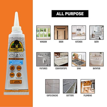 Gorilla 100% Silicone Caulk, 2.8 oz, 10 Year Mold Resistant, Clear, 2-Pack - color: Clear, size: 2 - Pack