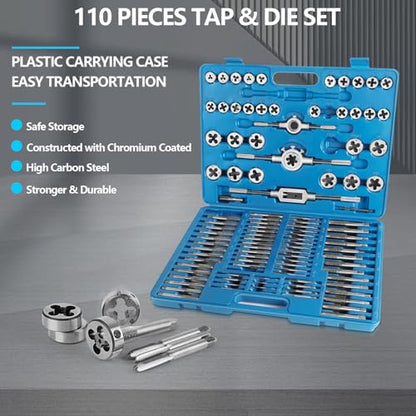 110PCS Metric Tap and Die Set, Metric Size M2-M18 Rethreading Kit
