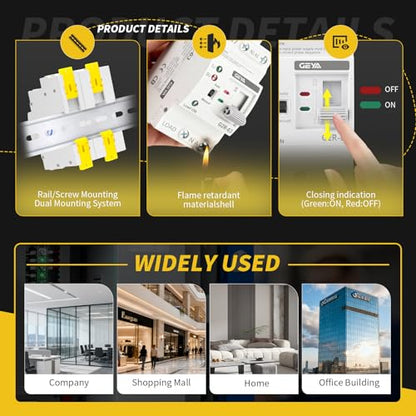 GEYA Mini ATS Automatic/Manual Dual Power Transfer Switch for Uninterruptible Power Supply, Over & Under Voltage Protection Solar Auto Switch DIN Rail Mount(2P-63A,AC110V) - style: 2P-63A-110VAC