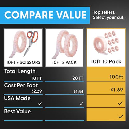 Industrial Strength - 10FT 10Pack - Clear Indoor/Outdoor Adhesive Mounting Tape - Self Mating Reclosable Fastener Compatible with 3M SJ3550 / SJ3560 Dual Lock - size: 10 FT X 10 PACK, style: Clear