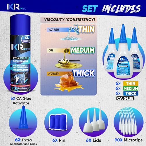 CA Glue with Activator 18x Thin Medium Thick Glue Kit 6X 16.9oz Accelerator - size: 6 Pack