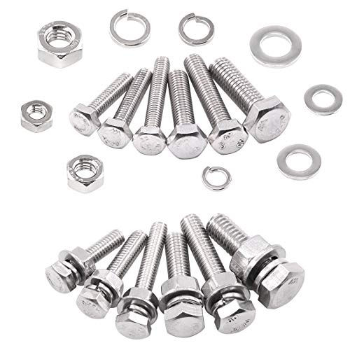 Glarks 510 Pieces Flat Hex Stainless Steel Screws Bolts Nuts Lock and Flat Gasket Washers Assortment Kit