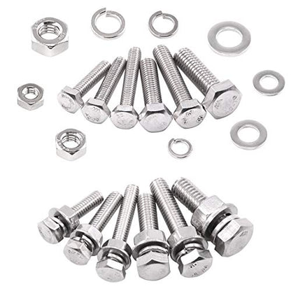Glarks 510 Pieces Flat Hex Stainless Steel Screws Bolts Nuts Lock and Flat Gasket Washers Assortment Kit