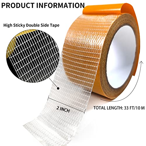 Birllaid Double Sided Fabric Tape Heavy Duty,Clear Tape for Clothes,Double Stick Carpet Tape,Fabric Tape Multifunctional Double Sided 2inchx33FT 10m High Stickness Strong 2 Sided Tape - size: 2inchx33FT(10m)