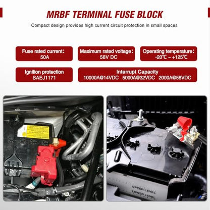 Nilight Terminal Fuse Block 50A 58V DC MRBF Fuse Holder - color: MRBF Fuse, size: 50A