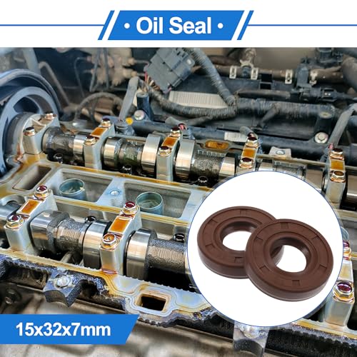 Universal Oil Seal TC Double Lip W Steel Spring Seal Ring Rotary Shaft Seal 15x32x7mm High Pressure FKM Rubber Brown 2 Pcs - size: 15x32x7mm