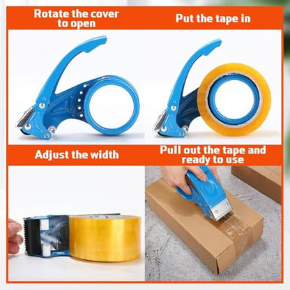 PROSUN 2 Pack Heavy Duty Metal Packing Tape Dispenser Gun and 2 Replacement Blades:2-inch Wide Tape Dispenser for Shipping, Moving, Office & Warehouse(2026 New Set 2" Orange+2" White) - color: Orange+white