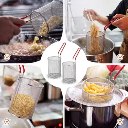 Blulu 2 Pack Stainless Steel Pasta Strainer Baskets 5-1/4" D x 7" H, Red - color: Red, size: 5-1/4" D X 7" H