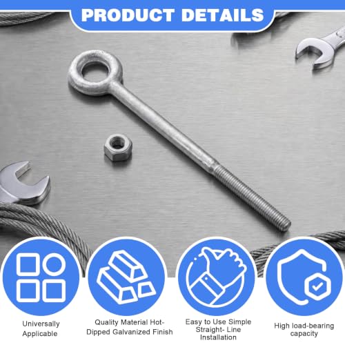 LEIFIDE 8 Pack 1/2" x 8" Eye Bolt with Nut, Hot Dipped Galvanized Heavy Duty Rigging Zinc Eye Bolt Anchor Point for Wood Chain, Wire Rope, Lifting, Construction and Outdoor Anchoring - size: 1/2" X 8"