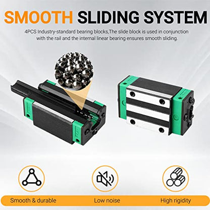 ANWOK 2PCS HGR20 Length 200mm Width 20mm Square Linear Guide Rail + 4PCS HGH20CA Square Slider Bearings Block for 3D Printer - size: 200mm, style: HGR20