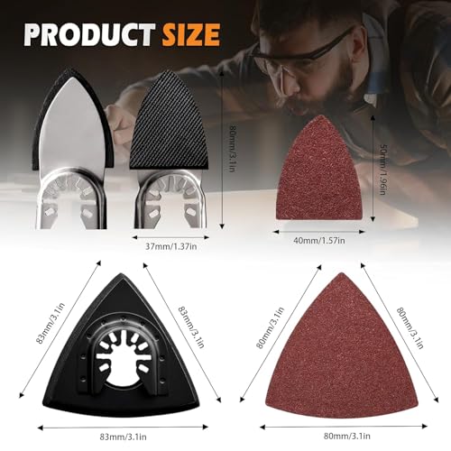 156Pcs Oscillating Tool Sanding Pads Kit, 3Pcs Triangle Sanding Pads and 3Pcs Finger Sanding Pad, 150Pcs Multitool Sandpaper Set, Grit Fit for Finishing Wood Sanding - size: 156pcs Triangle and Finger Sanding Pads