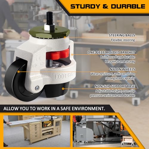 Retractable Leveling Machine Casters 4Pcs- 2200 lbs Per Set - size: 2 INCH
