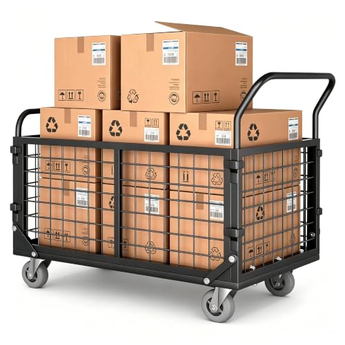 YOHKOH 5-in-1 Platform Truck Folding Flatbed Cart with Removable Cage, Heavy-Duty Mesh Panel Utility Dolly on Wheels for Storage and Garage, 38.6" W x 24" D x 35.8" H, 1800 lbs Load, Black - color: Black, size: 5-in-1 Cart