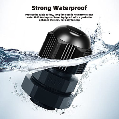 Cable Gland 20 Pack Plastic Waterproof Adjustable Connector 3-7mm PG7 Strain Relief Cord Connectors Joints Nylon with Gaskets - size: PG7(20-pack)