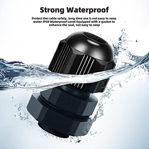 Cable Gland 20 Pack Plastic Waterproof Adjustable Connector 3-7mm PG7 Strain Relief Cord Connectors Joints Nylon with Gaskets - size: PG7(20-pack)