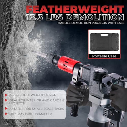 XtremepowerUS 1000W Electric Rotary Demolition Chipping Hammer Combination Rotary Hammer Drilling Chisels & Drill Bits Set with Carrying Case - size: 1000W