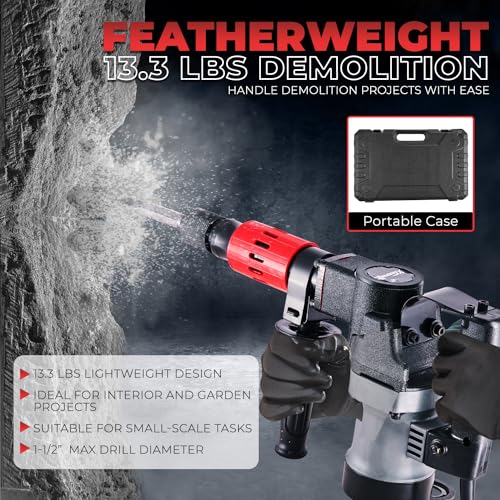 XtremepowerUS SDS-Plus Electric Rotary Demolition Chipping Hammer Combination Rotary Hammer Drilling Chisels & Drill Bits Set with Case 3000BPM - size: 3000 BPM