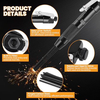MAOPINER Compact Air Needle Scaler, Pneumatic Rust & Paint Removal Tool