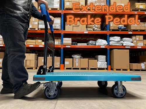 Heavy Duty Flatbed Cart with Swivel Wheels with Brakes,36" Lx24 W - color: Blue, size: Large