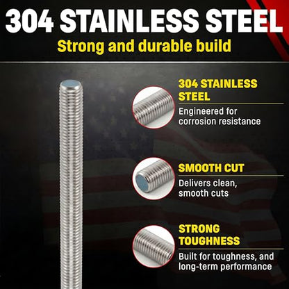 Chenango Supply 1-1/4-7 x 3, 304 Stainless Steel Fully Threaded Rod - size: 1 1/4-7 x 3ft (1 Pack)