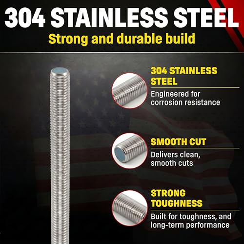 Chenango Supply 1-1/4-7 x 3, 304 Stainless Steel Fully Threaded Rod - size: 1 1/4-7 x 3ft (1 Pack)